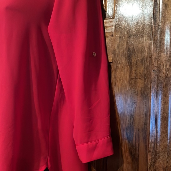 Red Rhinestone Embellished High Low Poly Tunic - Picture 3 of 10